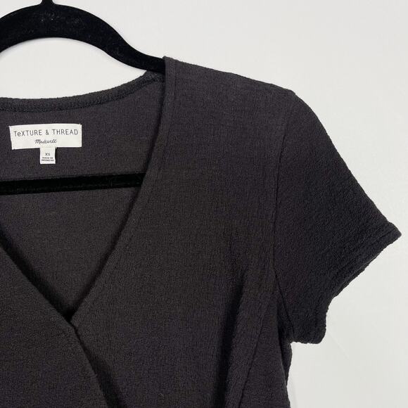 Madewell Texture & Thread Wrap Tie Top Dark Gray XSmall XS Short Sleeve Cropped - Picture 3 of 8